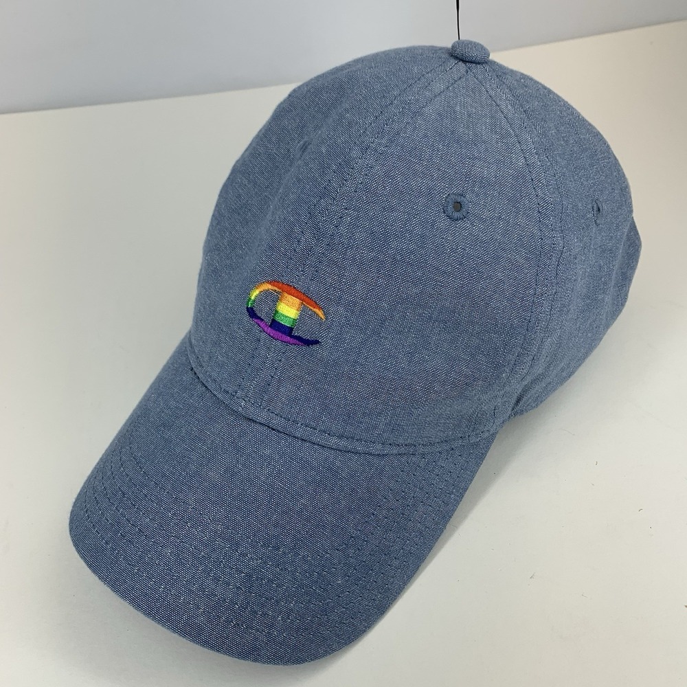 Champion Rainbow Colors Logo Hat Blue Adjustable Strap Baseball Cap